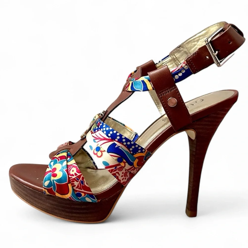 Guess Brown and Multicolor Floral Heels - Picture 1 of 16